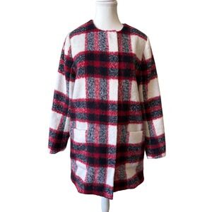 Abercrombie & Fitch Wool Blend Plaid Coat Jacket Red Black White Womens M Winter